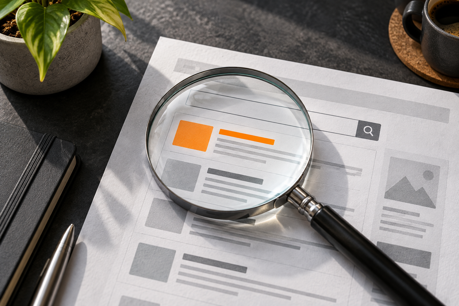 A magnifying glass highlighting a search result layout