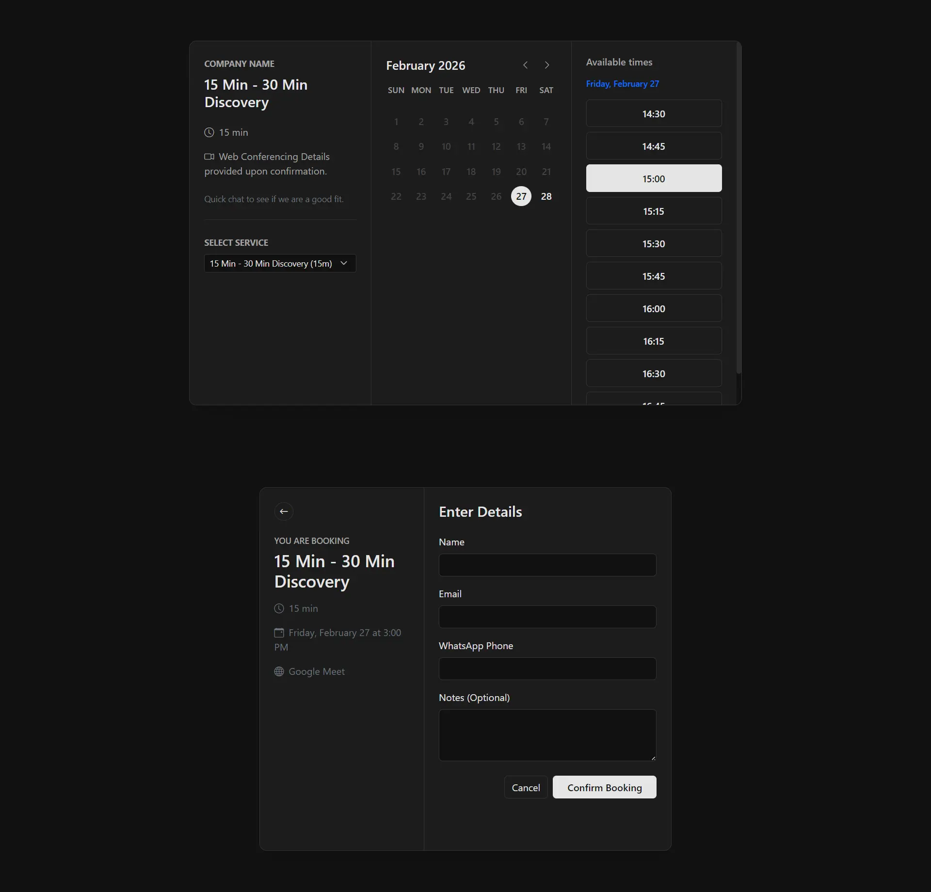 Booking UI preview